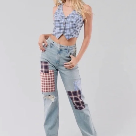 HOLLISTER ULTRA HIGH RISE DAD JEANS distressed torn ripped vintage stretch denim - Picture 4 of 14